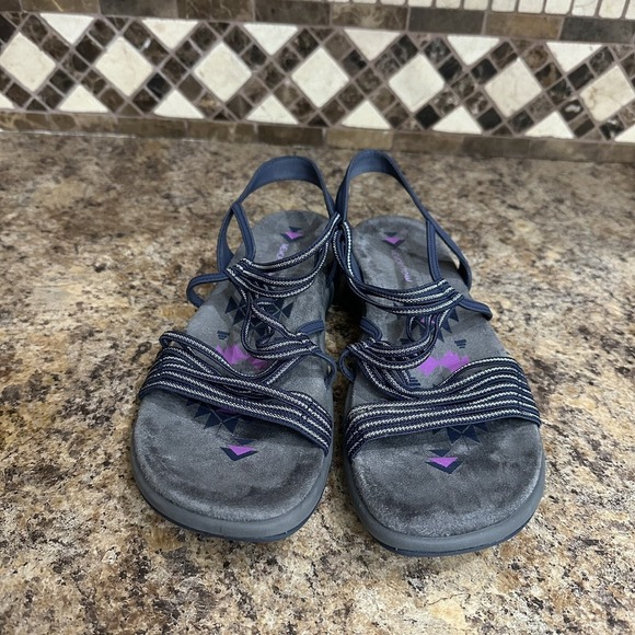 Skechers Reggae Sandals Womens Size 10 Navy Blue Gray Cushioned - Picture 4 of 8